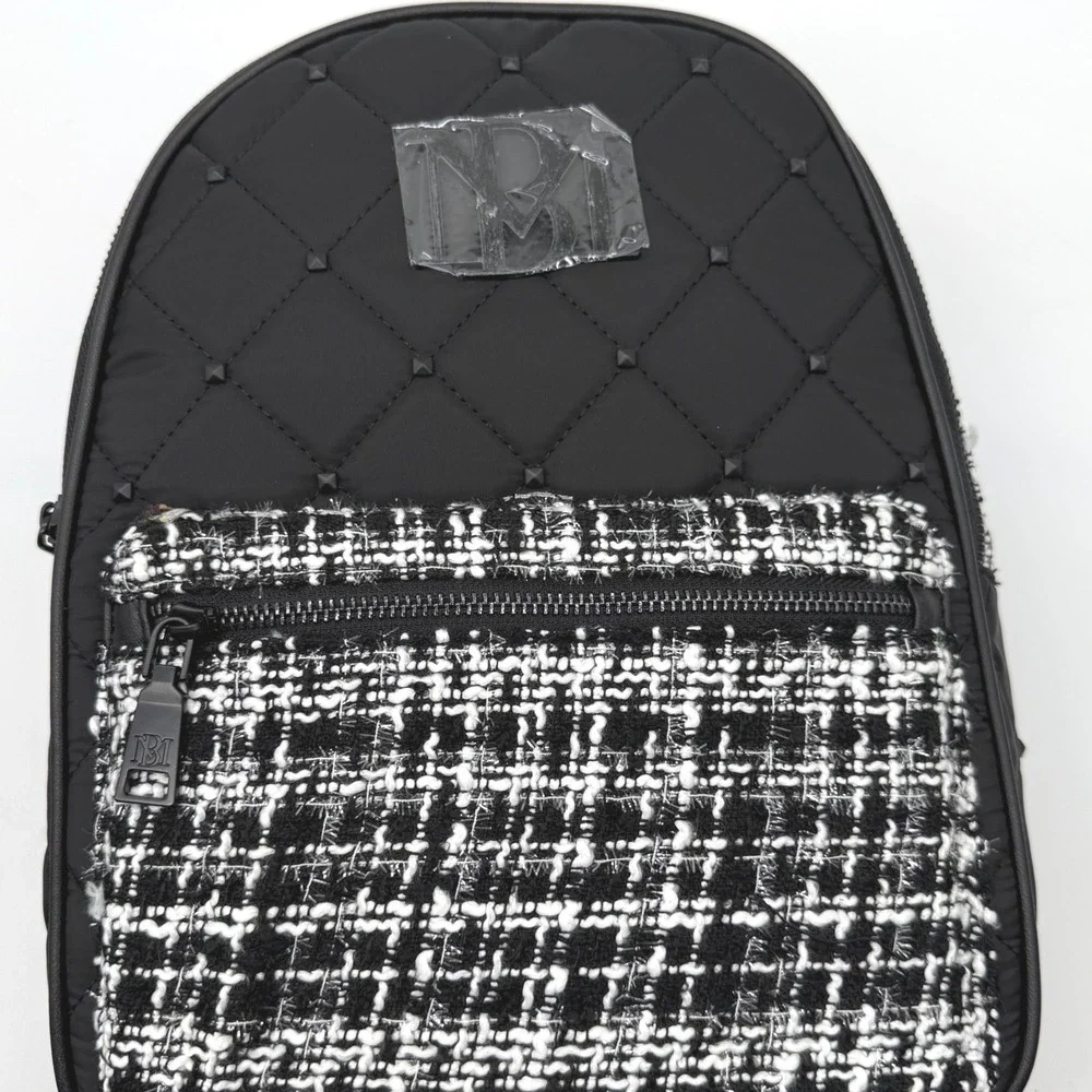 Badgley‎ Mischka Diamond Quilted Nylon & Tweed Small Backpack Black